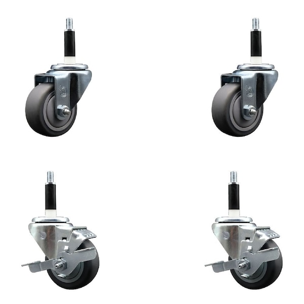 Service Caster 3'' Thermoplastic Rubber Wheel Swivel 7/8'' Expanding Stem Caster Set 2 Brakes, 4PK SCC-EX20S314-TPRB-2-TLB-2-78 - main